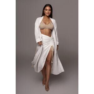 JLUXLABEL NWT $70 Sz Large IVORY SPRING RUCHED LINEN MIDI SKIRT Rope Drawstring